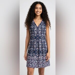 Sleeveless Navy and Pink V-Neck Fit & Flare Dress, Vince Camuto, Size 12